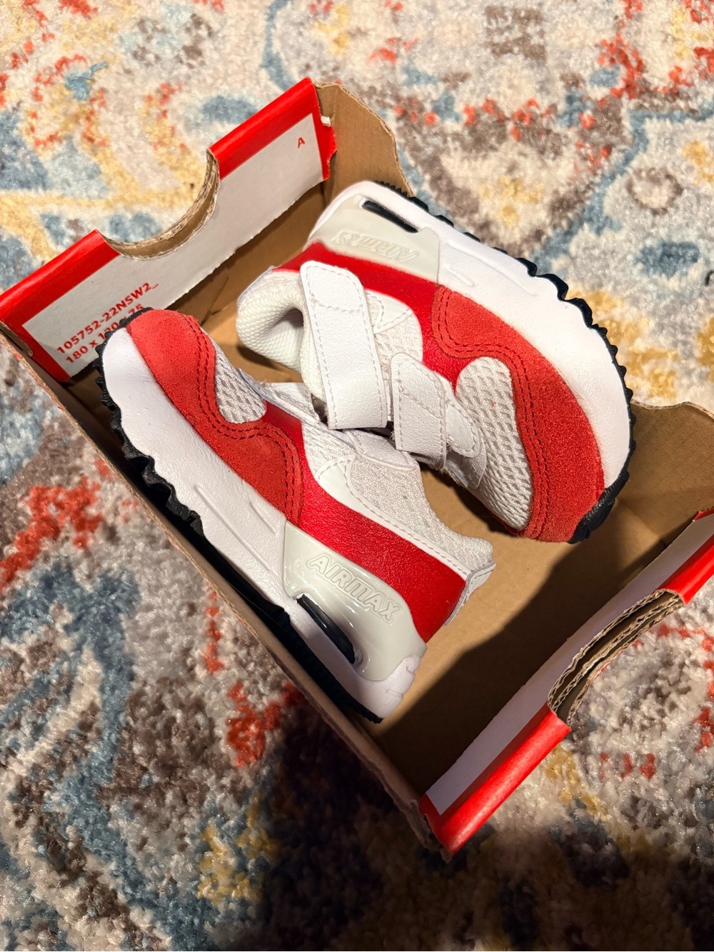 Nike Kids White and Red Air Max Velcro Sneakers